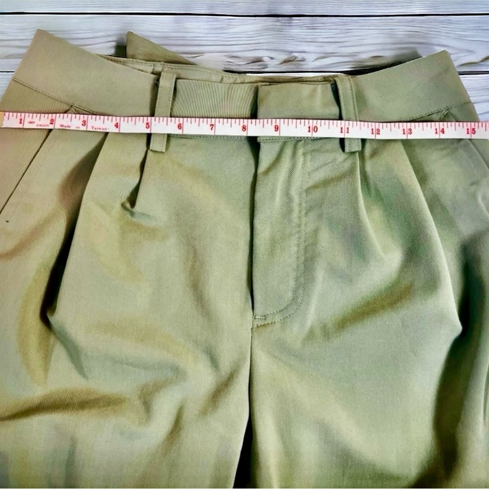 Free People Green Pleated Wide Leg Trousers, Rear Belt, Ankle Pleat, Size 2 - Picture 13 of 14